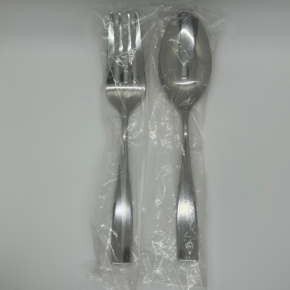 Slotted Serving Spoon & Fork Set GS Savannah NEW Solid Classic Square Polished